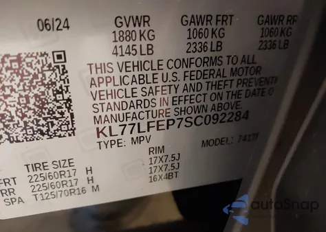 2025 Chevrolet Trax Fwd Ls z USA, uszkodzony, nr VIN KL77LFEP7SC092284